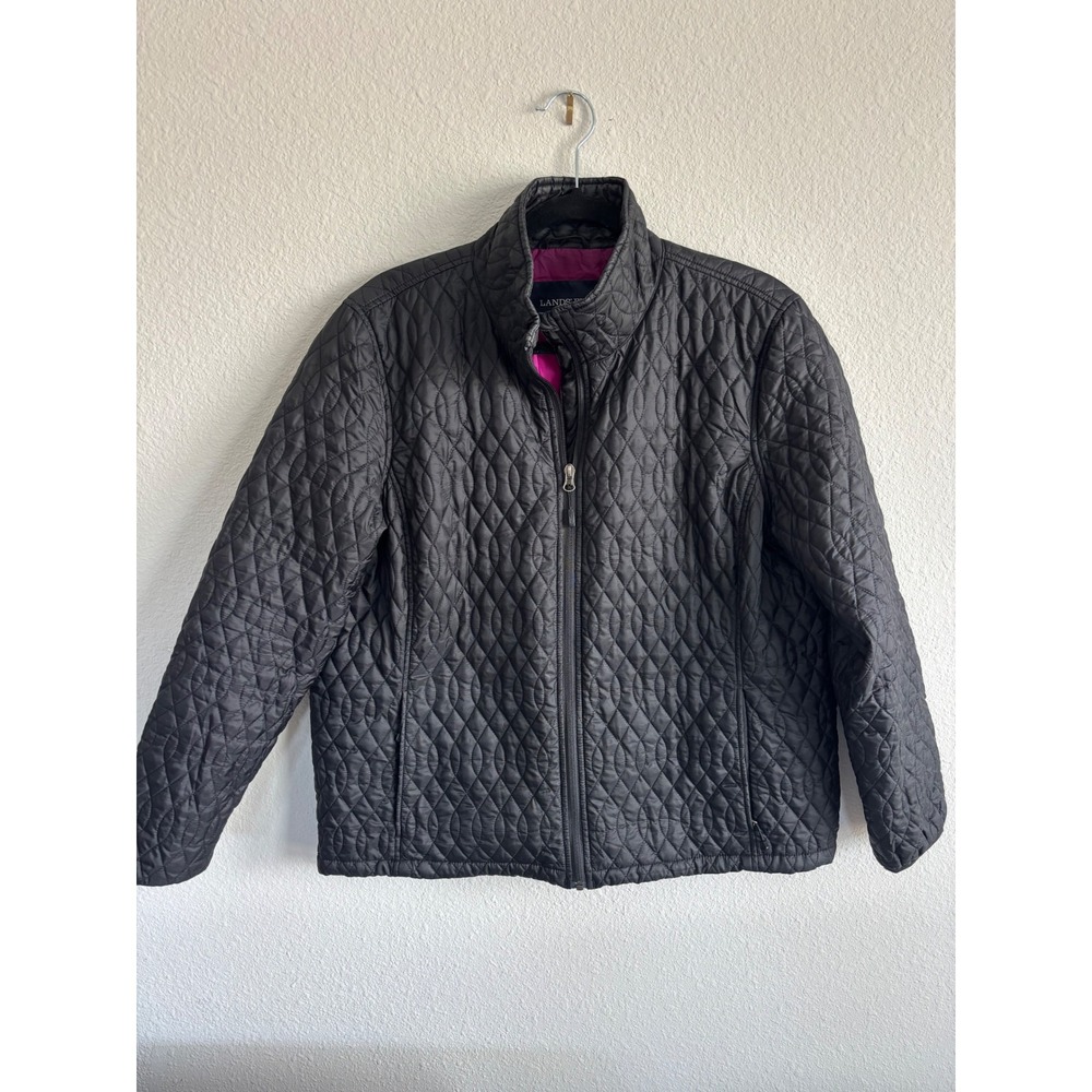 Lands' End Quilted Jacket L/P Black Primaloft Insulated Lightweight Puffer